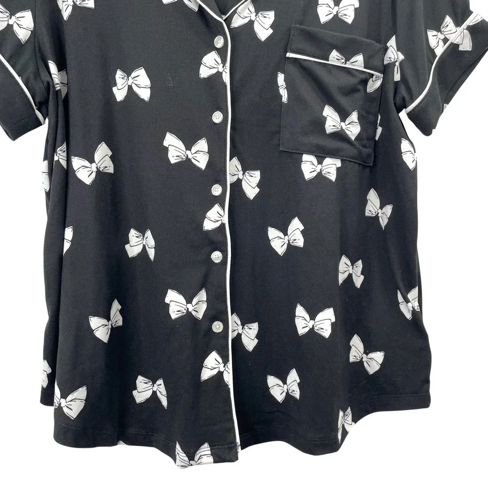Kate Spade New York bow tie short‎ sleeve pajama top Size M black white cute